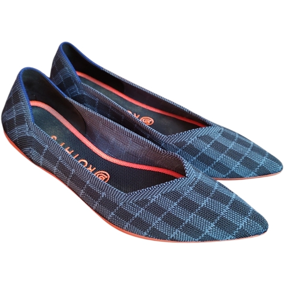 Rothy’s Blue Plaid the Point Flats size 10 Indigo Gingham Plaid